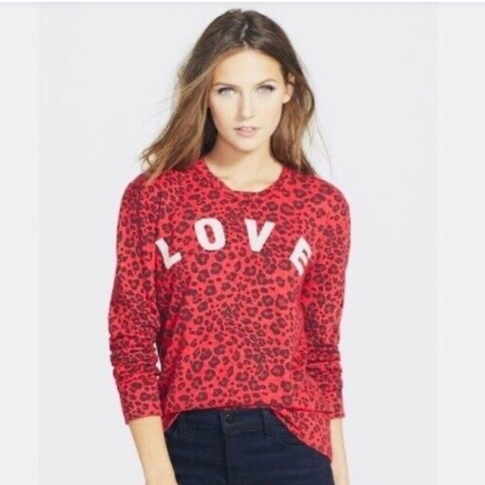 SUNDRY Leopard‎ Print LOVE Sweatshirt Red Size M